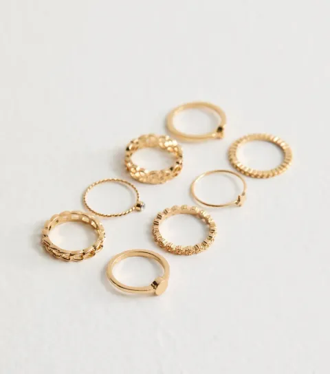 New Look 8 Pack of Gold Tone Moon Star Rings
