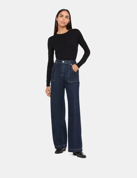 Whistles Annie Sparkly Crew Neck Jumper Black