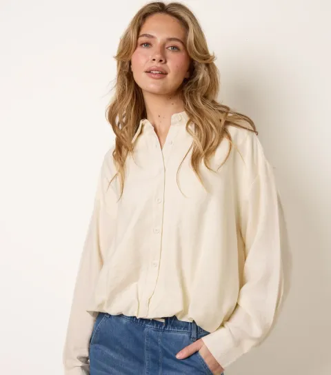 Women's Off White Puffball Hem Shirt