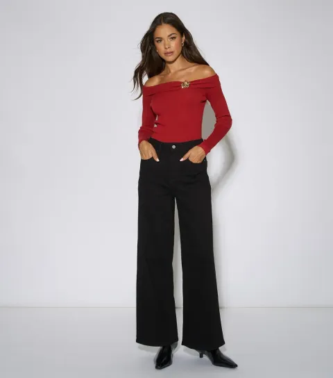 Women's Black Mid Rise Wide Leg Denim Jeans