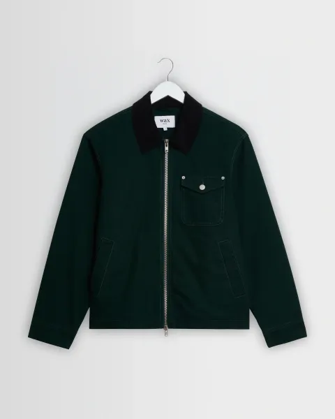 Wax London Mason - Dark Green Peached Canvas Work Jacket
