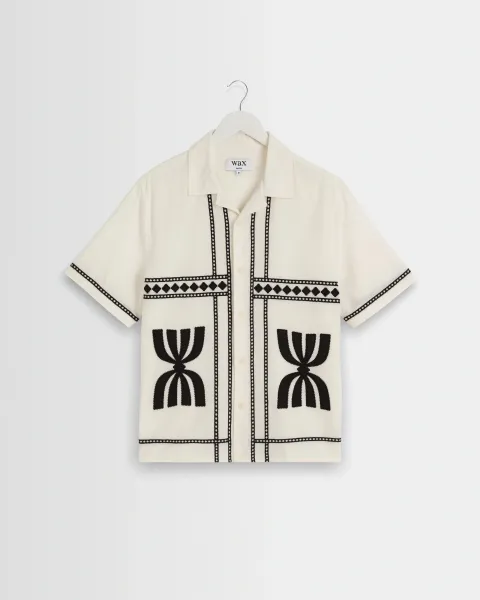 Didcot - Ecru and Black Border Applique Short-Sleeve Shirt