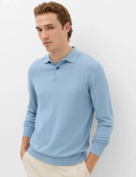 Marks & Spencer Pure Cotton Regular Fit Knitted Polo Shirt Light Airforce