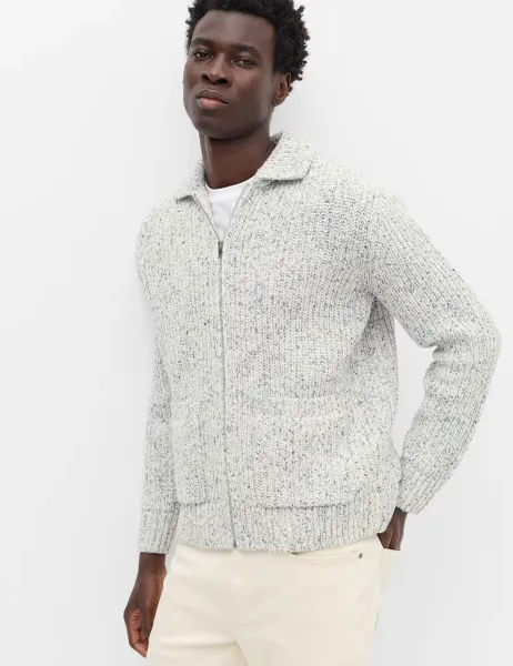 Marks & Spencer Cotton Blend Zip Up Knitted Jacket Blue Mix