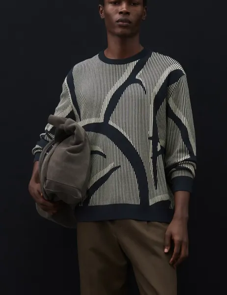 Autograph Oversized Fit Abstract Floral Crew Neck Jumper Natural Mix