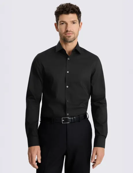 Moss Slim Fit Cotton Rich Stretch Shirt Black