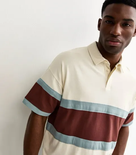 Men's White Boxy Cotton Striped Short Sleeve Rugby Top