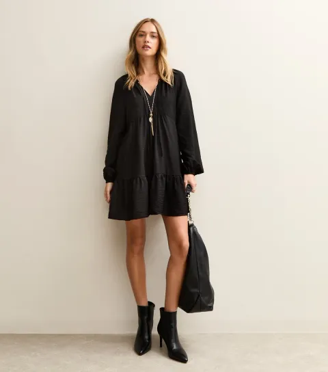New Look Women's Black Long Sleeve Smock Mini Dress