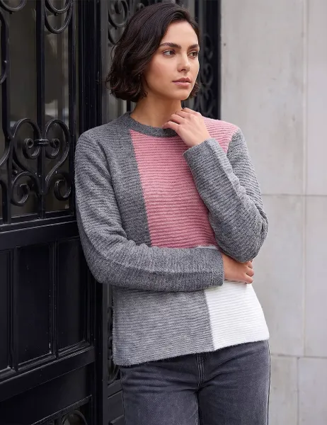 Roman Colour Block Scarf Detail Jumper Grey Mix