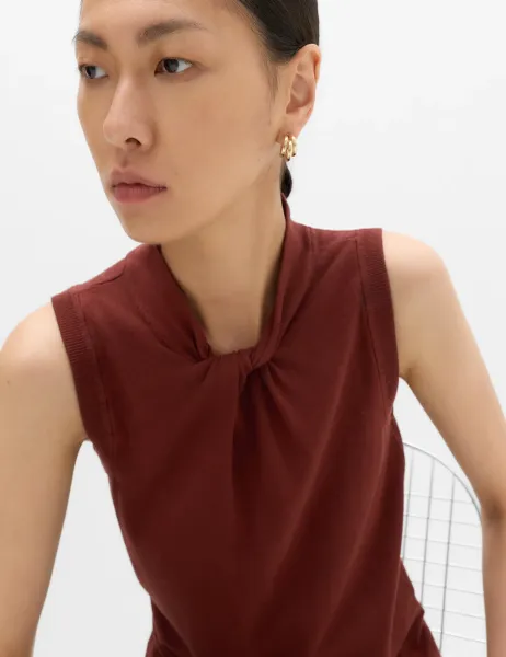 Marks & Spencer Twist Front Slim Knitted Vest Chestnut