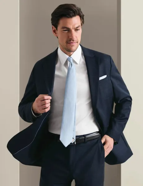 Charles Tyrwhitt Slim Fit Wool Rich Stretch Check Suit Jacket Indigo Mix