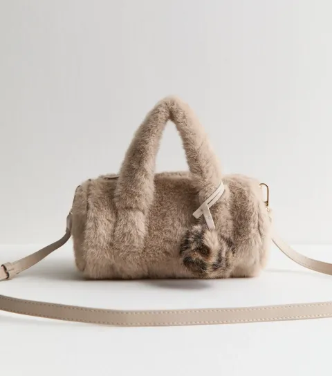 Mink Faux Fur Pom Pom Cross Body Bag