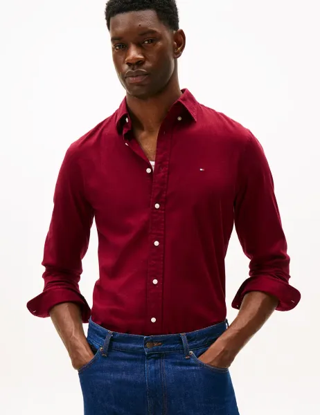 Tommy Hilfiger Regular Fit Cotton Rich Flannel Shirt Burgundy