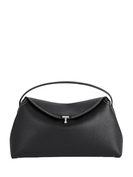 T-Lock Grained Leather Top Handle Bag Black
