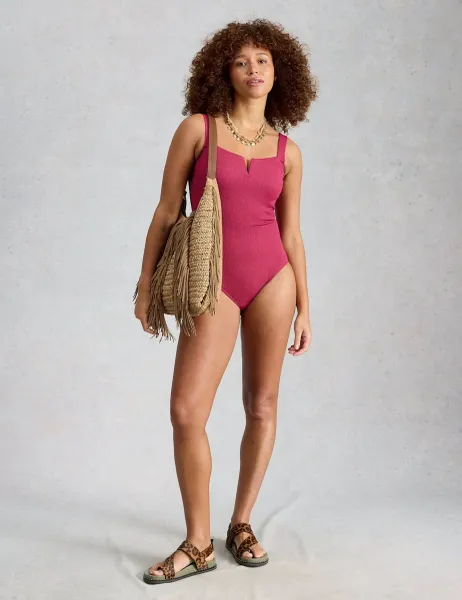 White Stuff Textured Padded Swimsuit Purple