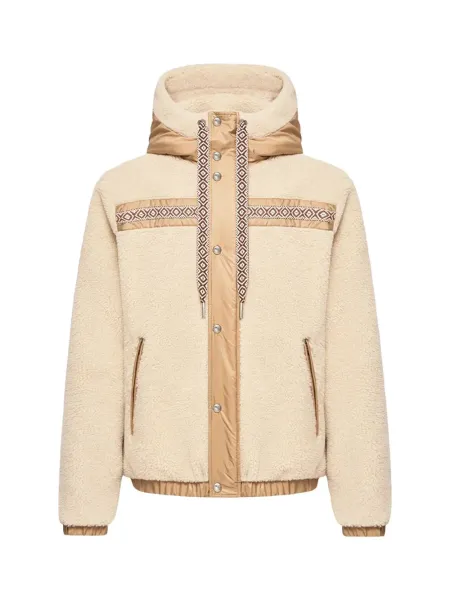 Moncler Men Geometric Trim Teddy Hoodie L Beige