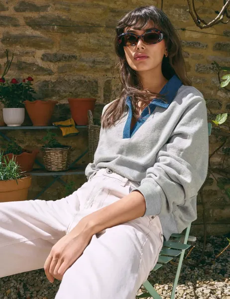 White Stuff Pure Cotton Collared Sweatshirt Grey