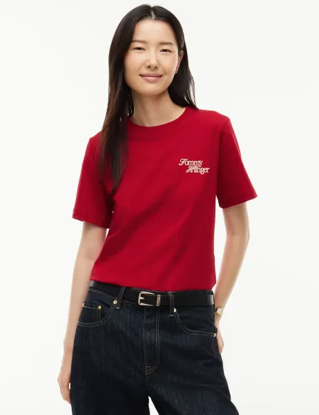 Tommy Hilfiger Pure Cotton Script Crew T-Shirt Red