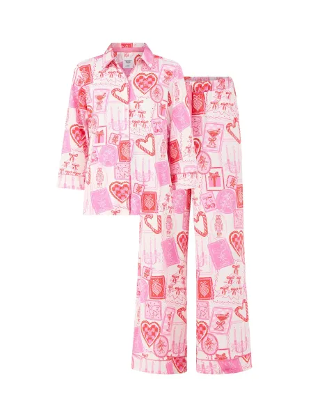 Chelsea Peers Girly Christmas Stamps Satin Pyjama Set