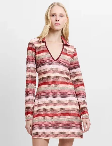 French Connection Knitted Striped Mini Shift Dress Red Mix