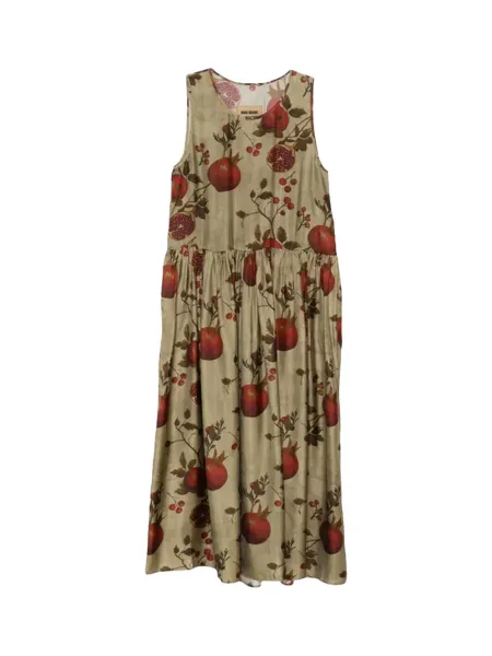 Women's pomegranate-print sleeveless dress Tan/red