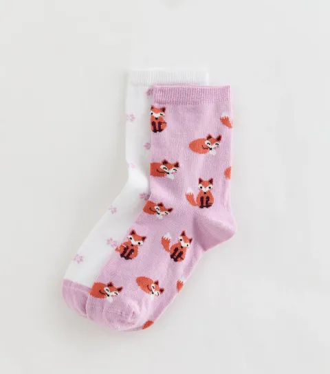 Pack of 2 White and Pink Patterned Socks