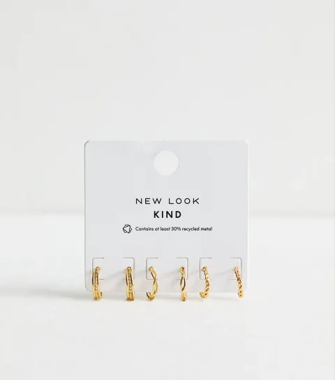 Pack of 3 Gold Tone Mini Twist Hoop Earrings