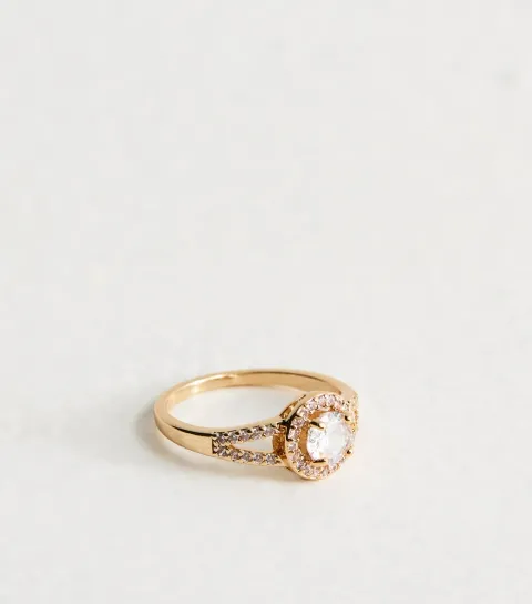 Gold Tone Cubic Zirconia Round Ring