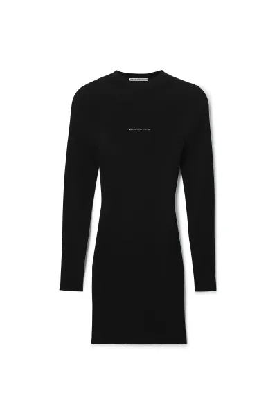 TEXTURED LOGO LONG SLEEVE CREWNECK DRESS