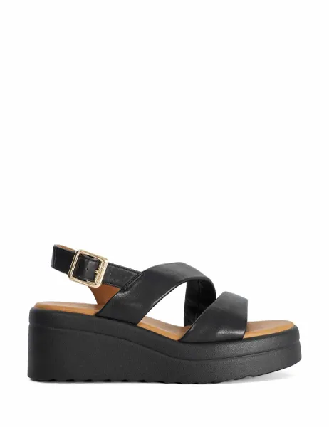 Dune London Leather Wedge Sandals Black
