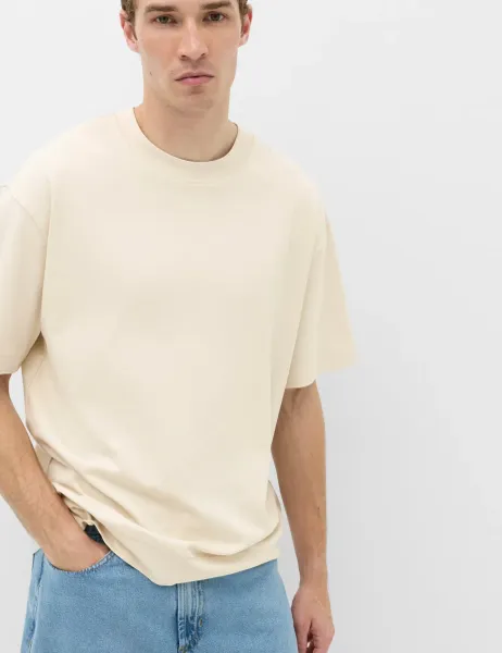 Marks & Spencer Relaxed Fit Heavy Weight Crew Neck T-Shirt Ecru