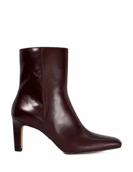 Dune London Wide Fit Leather Square Toe Ankle Boots Burgundy