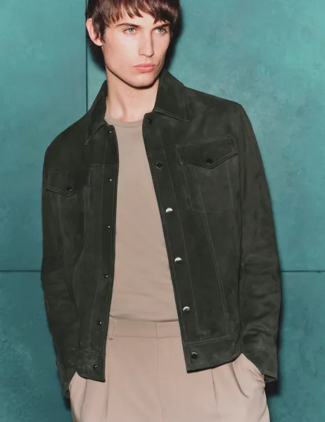 Autograph Suede Trucker Jacket Dark Olive