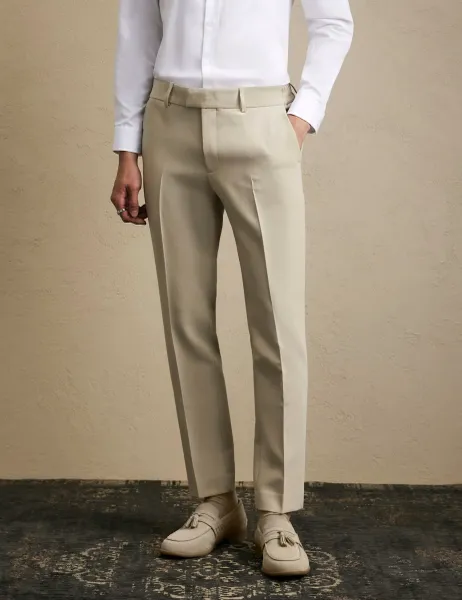 River Island Skinny Fit Flat Front Suit Trousers Stone