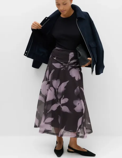 Marks & Spencer Mesh Floral Midi A Line Skirt Black Mix