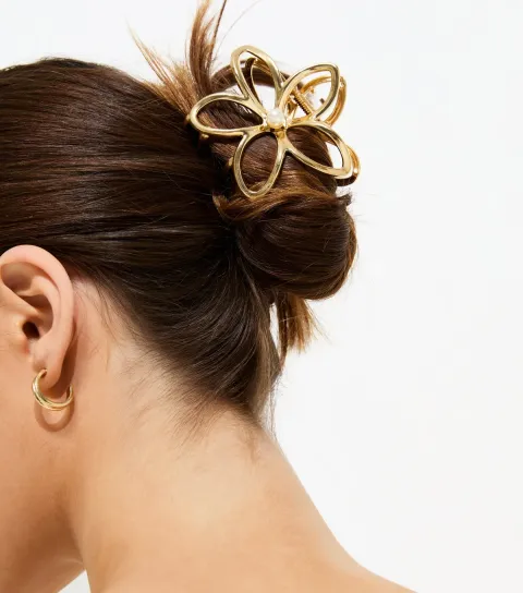 Gold Tone Metal Flower Hair Claw Clip