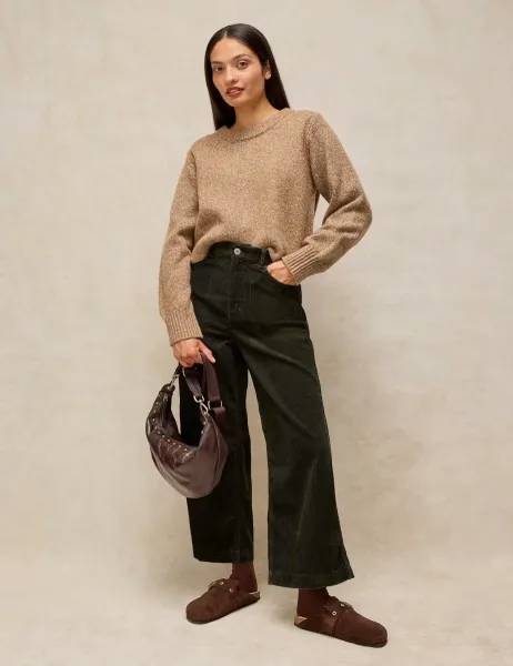 White Stuff Tia Cord Wide Leg Cropped Trousers Green