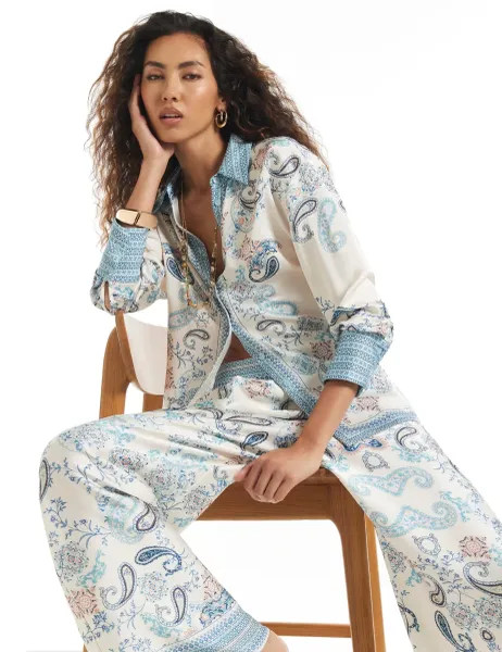 River Island Paisley Oversized Shirt Blue Mix