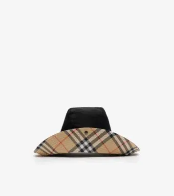 Check Brim Gabardine Hat in Black