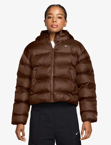 Nike Relaxed Hooded Puffer Jacket Brown