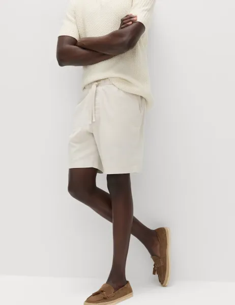 Marks & Spencer Cotton Linen Blend Stretch Shorts Stone Mix