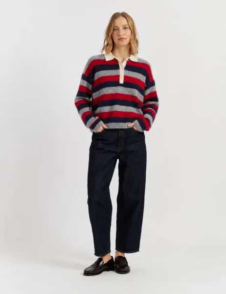 Chinti & Parker Brushed Pure Merino Wool Striped Collared Sweatshirt Multi