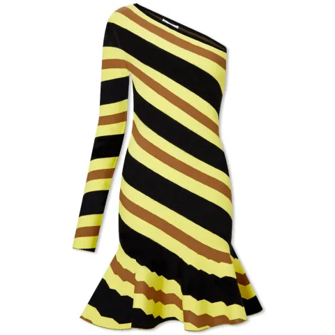 One Sleeve Striped Mini Dress