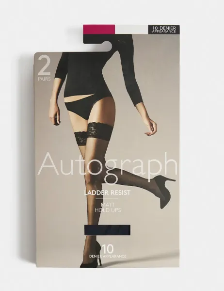 Autograph 2 Pack 10 Denier Ladder Resist Matt Hold-Ups Navy