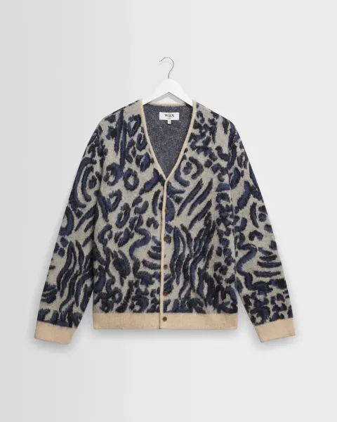 Alban - Ecru and Navy Abstract Animal Print Knit Cardigan