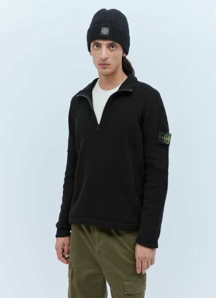 Zip-Up Compass Patch Knit Sweater