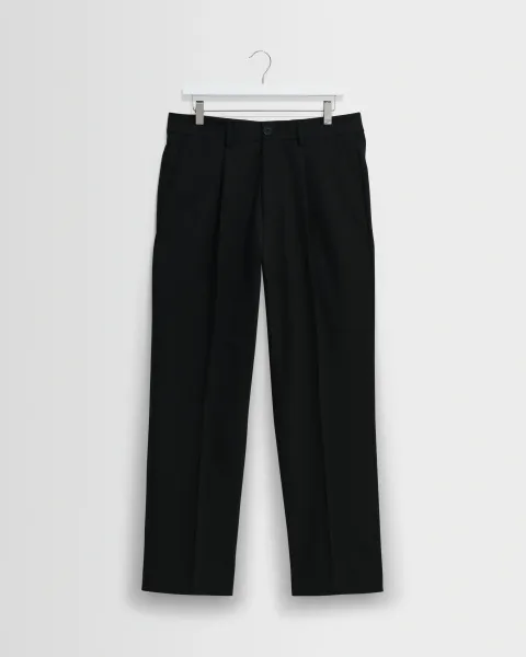 Aubyn - Black Wool Blend Twill Pleated Trousers