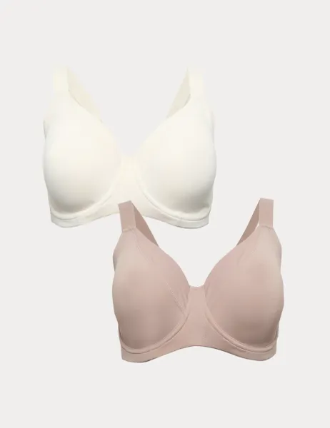 Goodmove 2 Pack Ultimate Support Wired Sports Bras A-H Ivory Mix