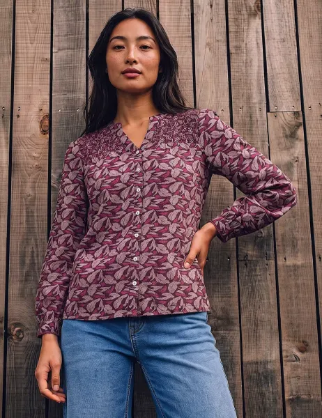 Roman Petite Pure Cotton Printed Button Through Shirt Burgundy Mix