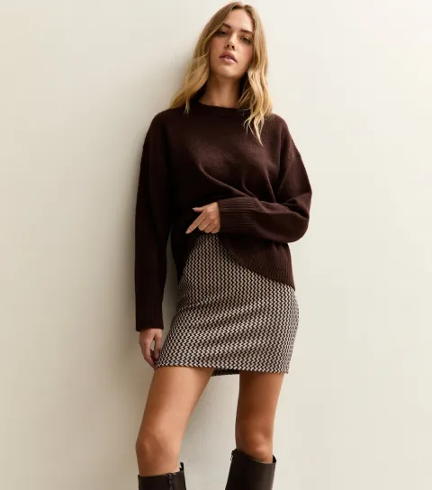 Women's Brown Zig Zag Tube Mini Skirt